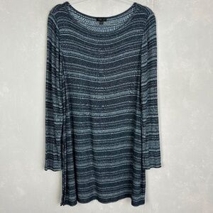J. Jill Wearever size L long sleeve tunic boat neck stretch slits blue stripe